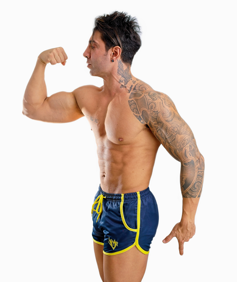 Festival shorts midnight blue yellow Shavershian Fitness